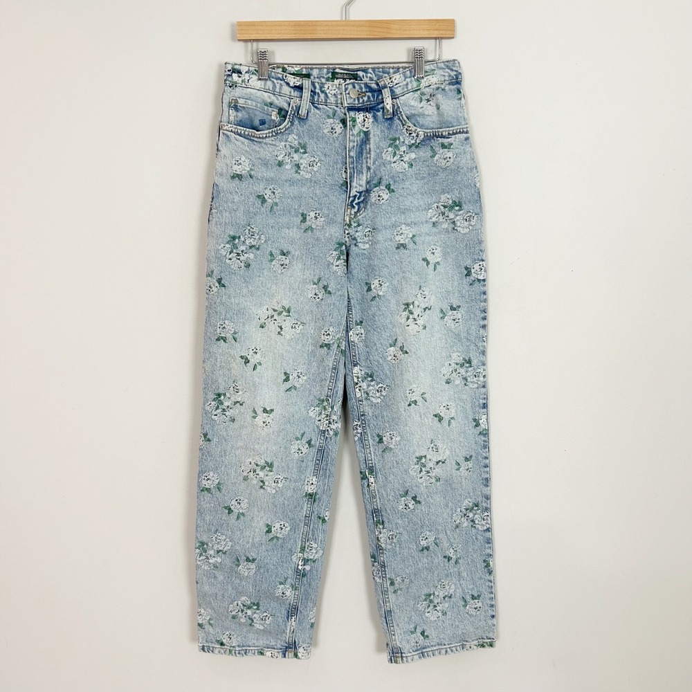 Wild Fable Jeans Light Wash Floral 90s Style Relaxed Straight Size 8 Womens